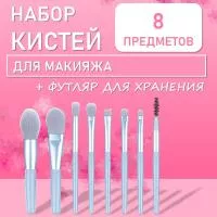 Мини-набор из 8 кистей для макияжа в футляре небесно-голубой